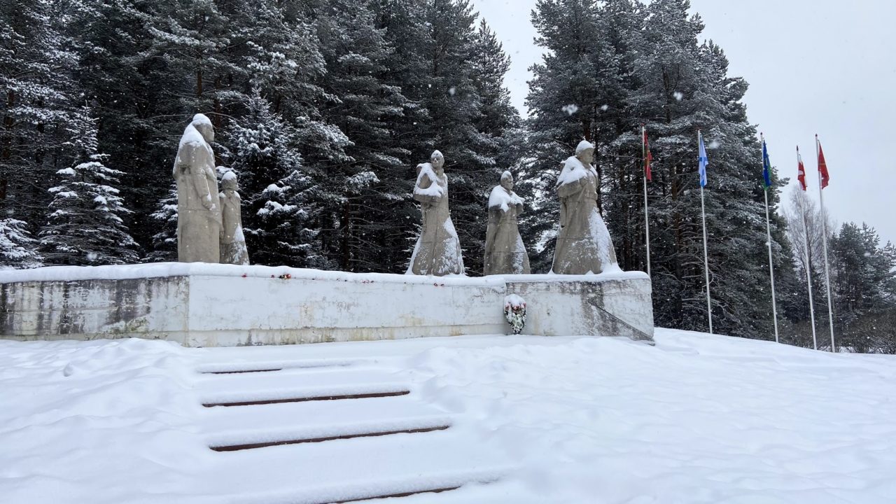 Прогулка до обелиска воинской славы во время снегопада