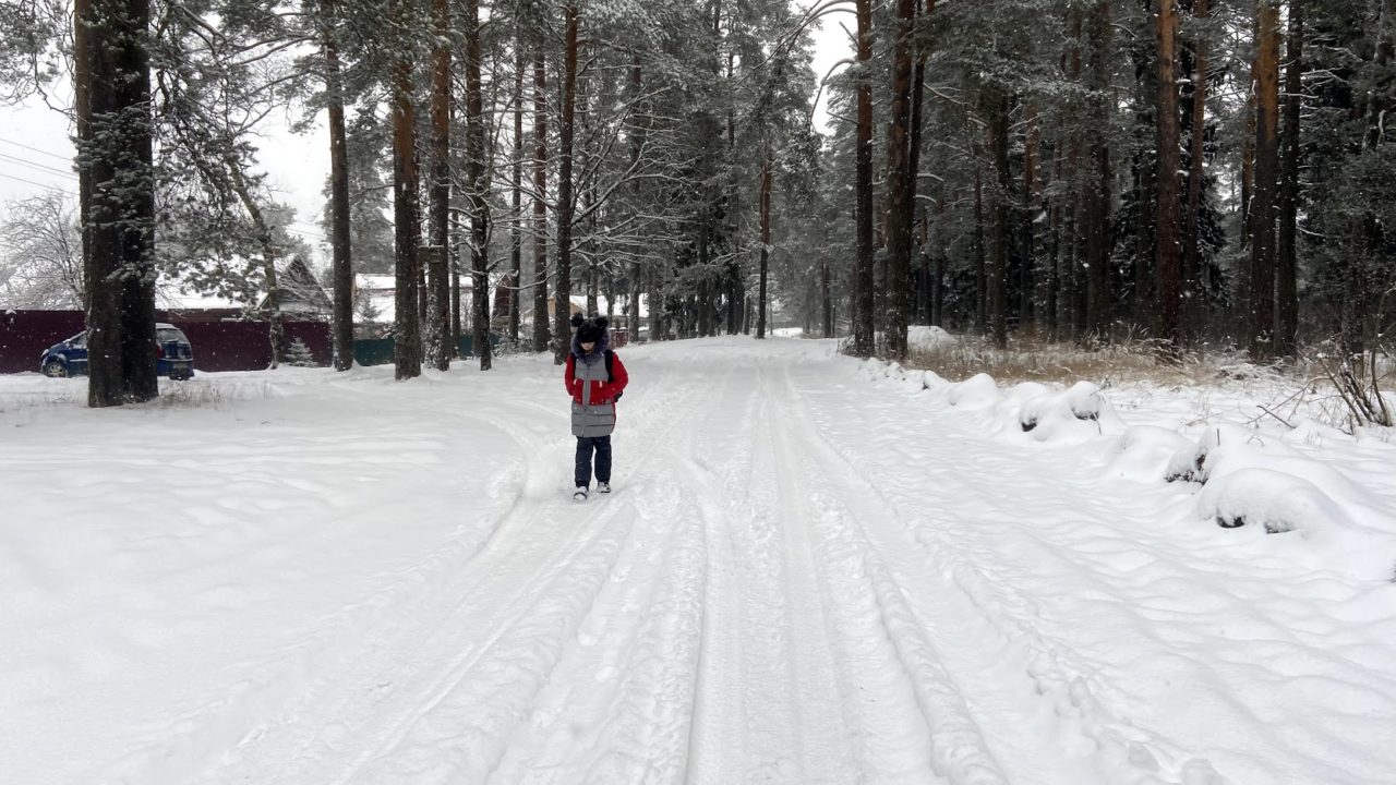 Прогулка до обелиска воинской славы во время снегопада